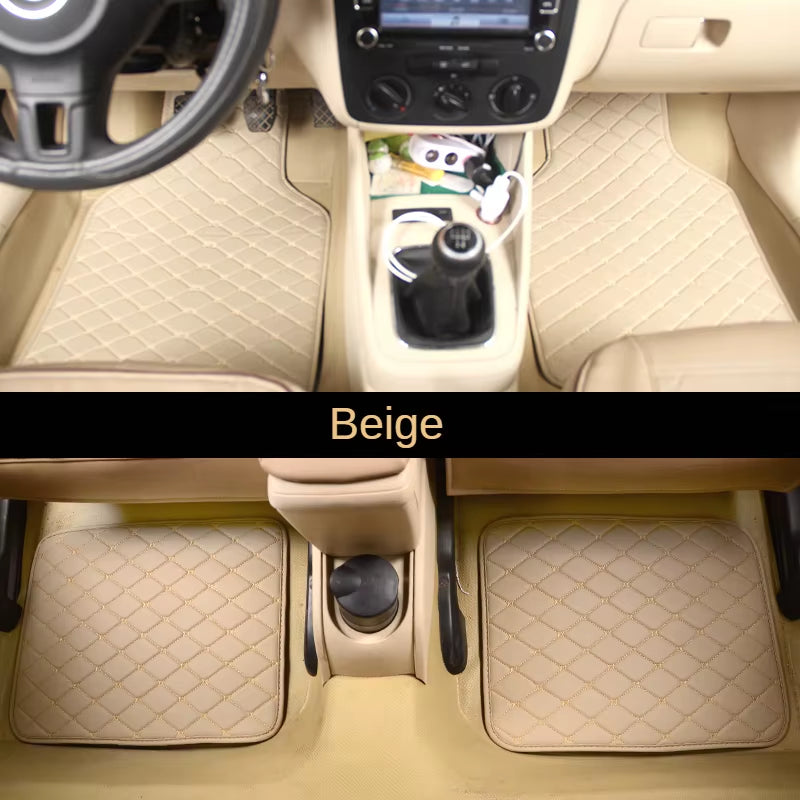 4Pc Universal Fit PU Leather Beige Car Floor Mat Non-Slip Auto Carpet Waterproof Foot Pads Protector Vehicle Interior Moulding
