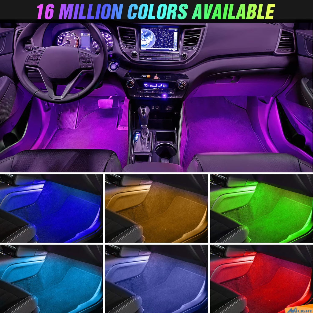 4-Pack Car Interior LED Lights with APP Control - 16 Million Colors, Music Sync & Voice Activated, RGB Strip Lights for Cars, Trucks, Suvs