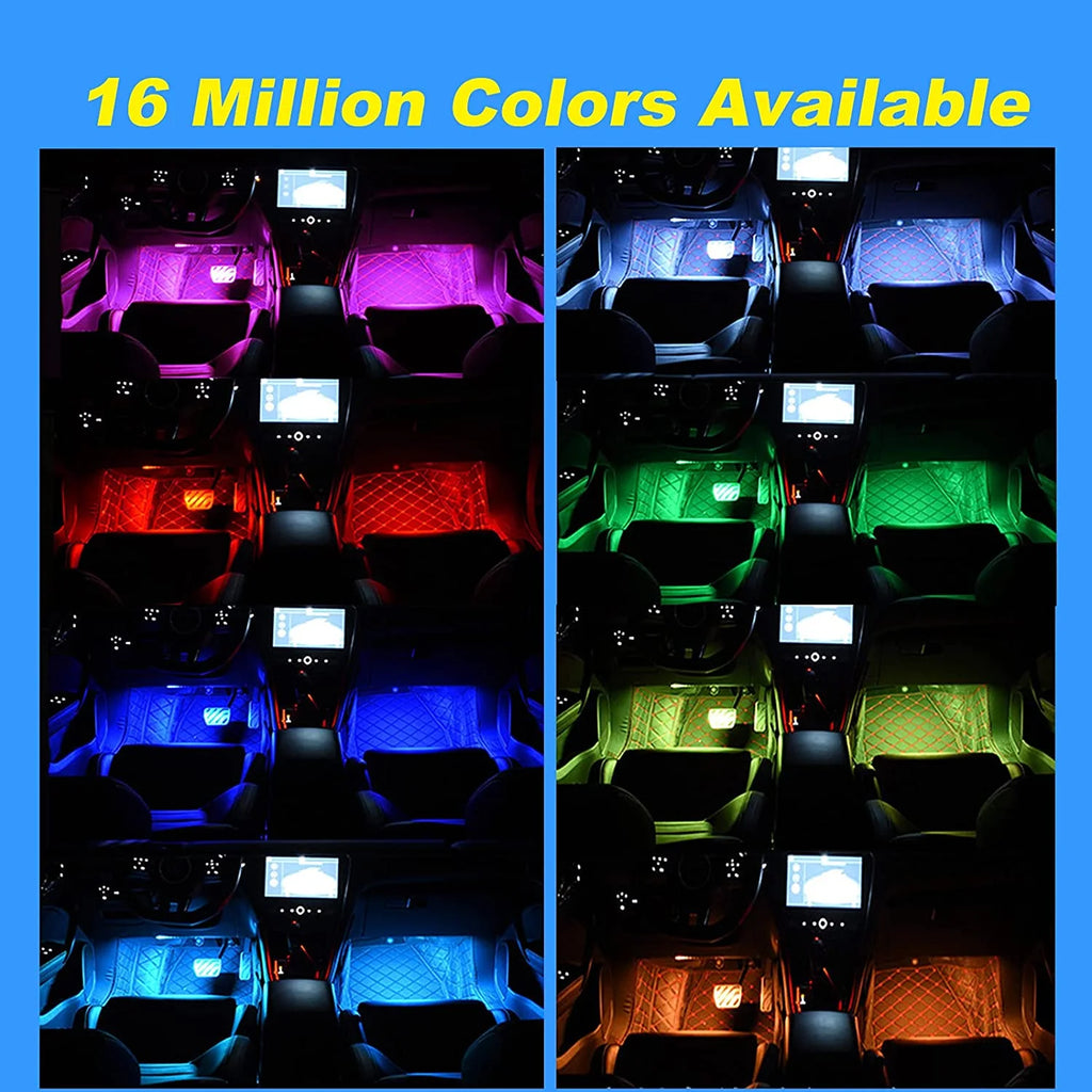 4-Pack Car Interior LED Lights with APP Control - 16 Million Colors, Music Sync & Voice Activated, RGB Strip Lights for Cars, Trucks, Suvs