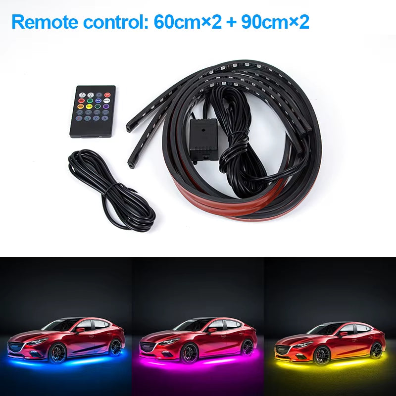 4Pcs Car Underglow Neon Accent Strip RGB Colored Decorative Light Sound Active Underbody Atmosphere Lamp APP Control