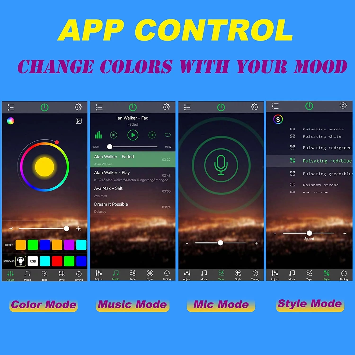 4-Pack Car Interior LED Lights with APP Control - 16 Million Colors, Music Sync & Voice Activated, RGB Strip Lights for Cars, Trucks, Suvs