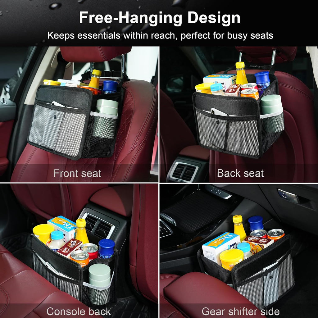 Car Back Seat Organizer and Storage Bag, Premium 1680D Oxford Cloth Collapsible Universal Hanging Car Seat Back Organizer for Kids & Adults
