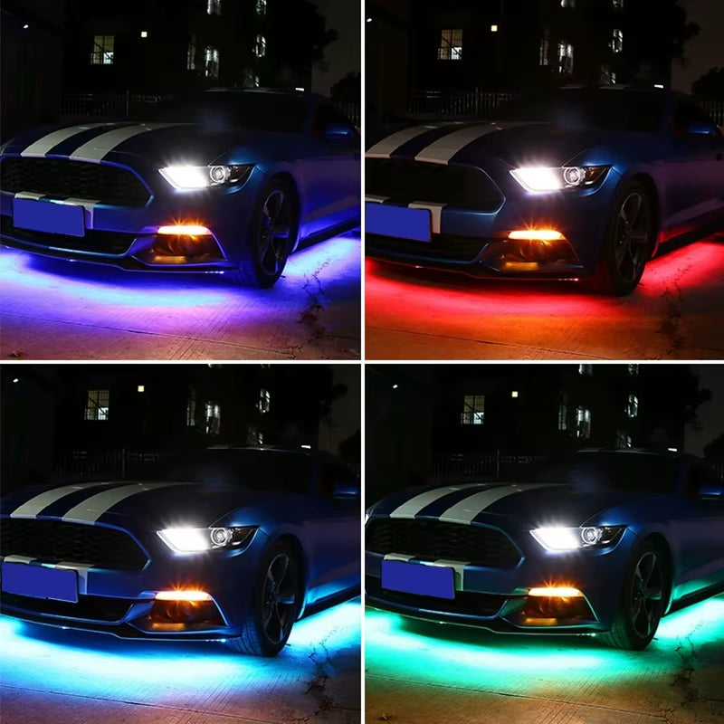 4Pcs Car Underglow Neon Accent Strip RGB Colored Decorative Light Sound Active Underbody Atmosphere Lamp APP Control