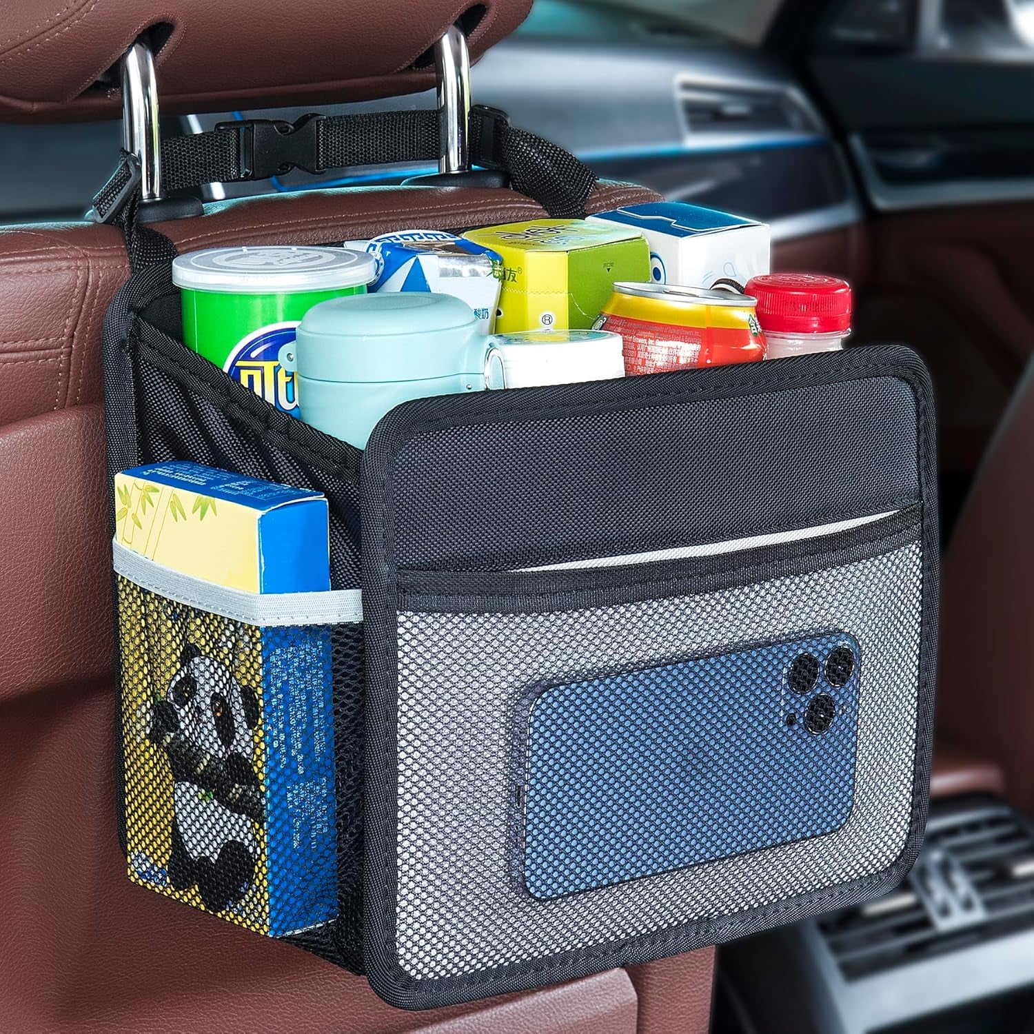 Car Back Seat Organizer and Storage Bag, Premium 1680D Oxford Cloth Collapsible Universal Hanging Car Seat Back Organizer for Kids & Adults