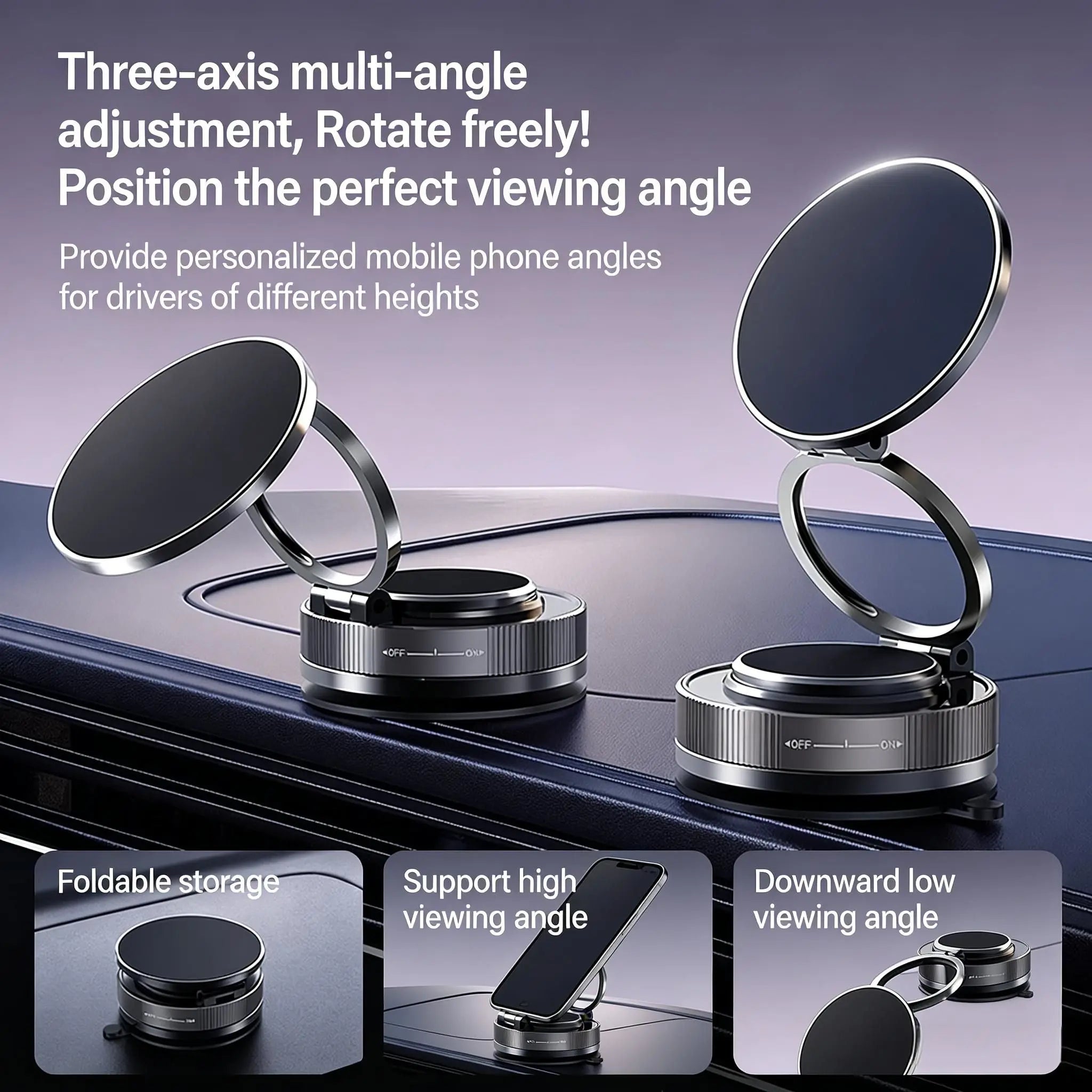Magnetic Phone Holder for Car 360° Rotatable Foldable & Adjustable Magnetic Car Mount ,Suction Cup Phone Holder for Car/Mirror