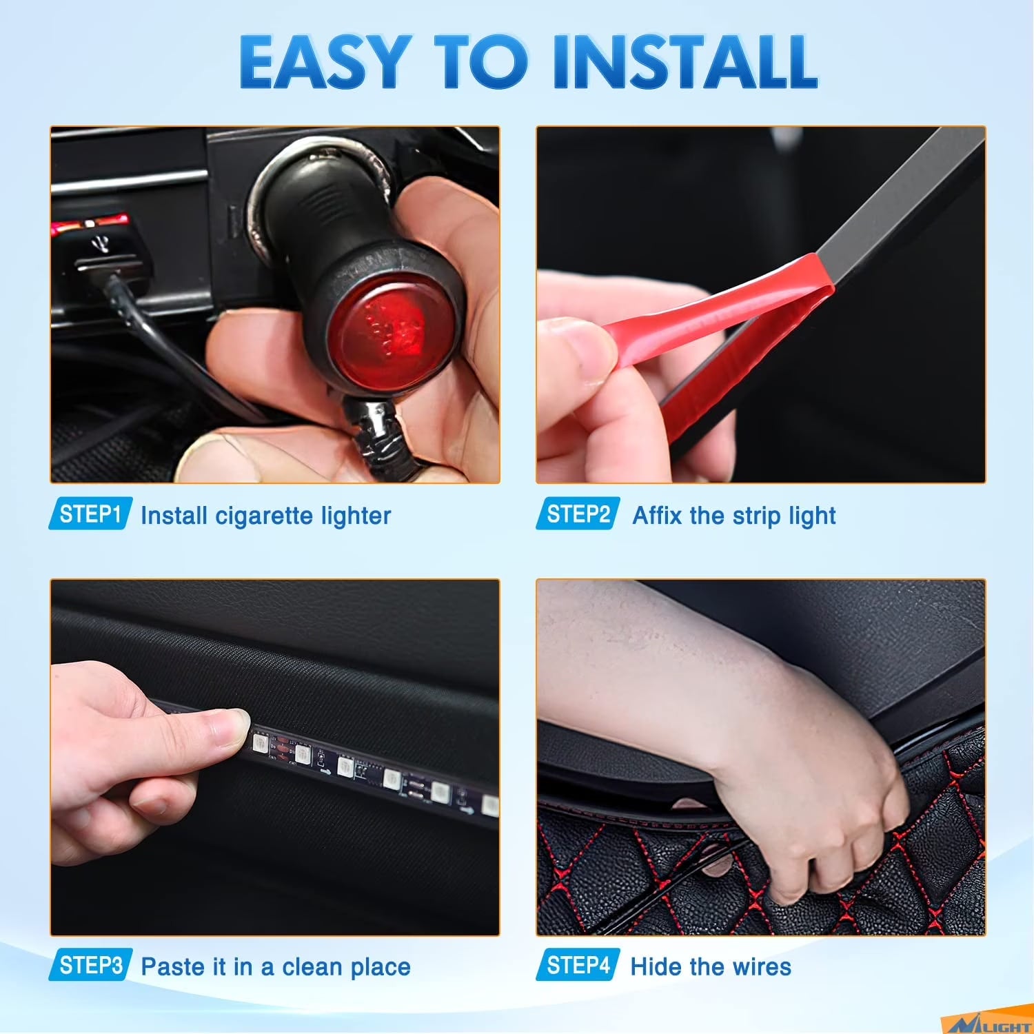 4-Pack Car Interior LED Lights with APP Control - 16 Million Colors, Music Sync & Voice Activated, RGB Strip Lights for Cars, Trucks, Suvs